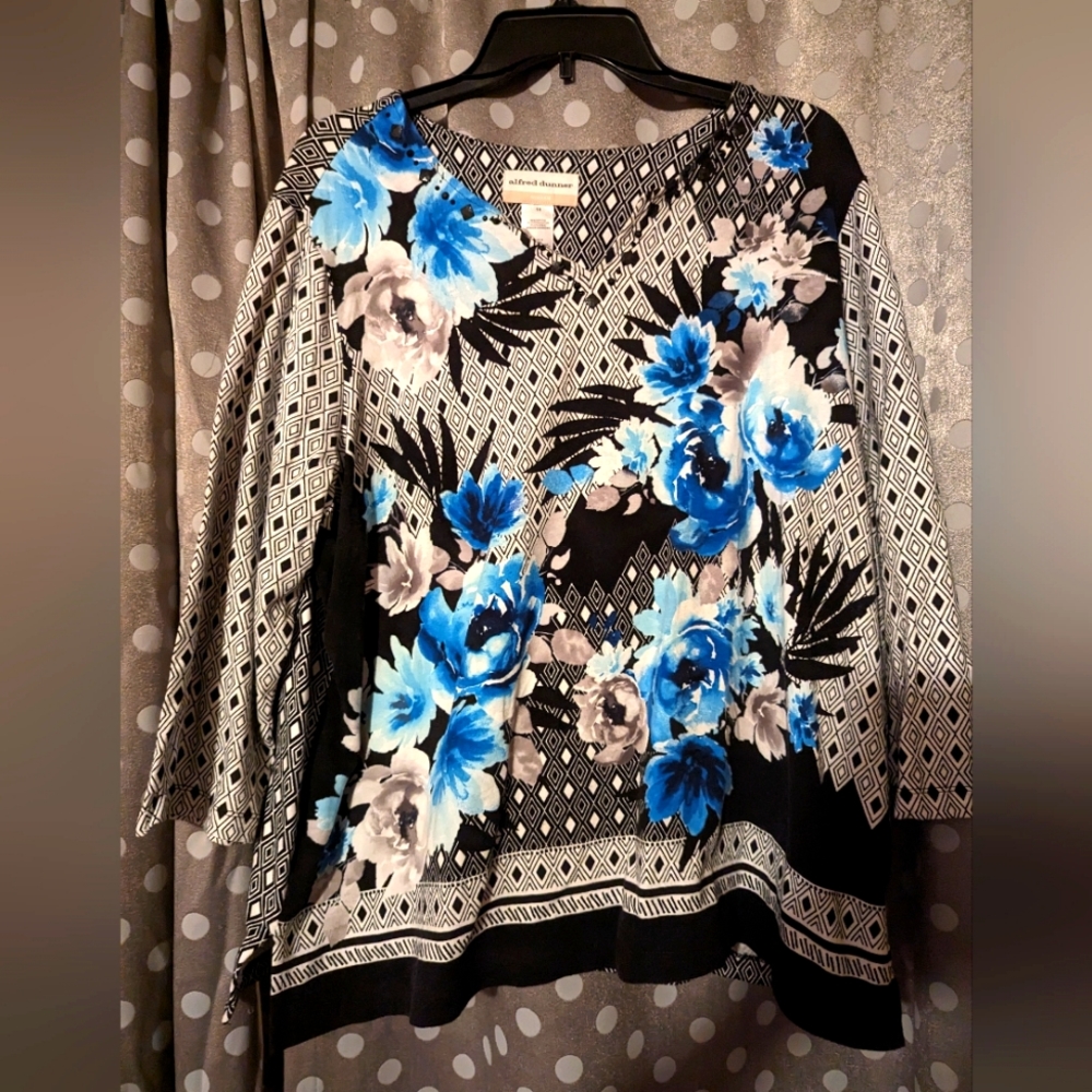 ALFRED DUNNER Floral V-Neck 3/4 Sleeve Tunic 1x (16W-18W)
